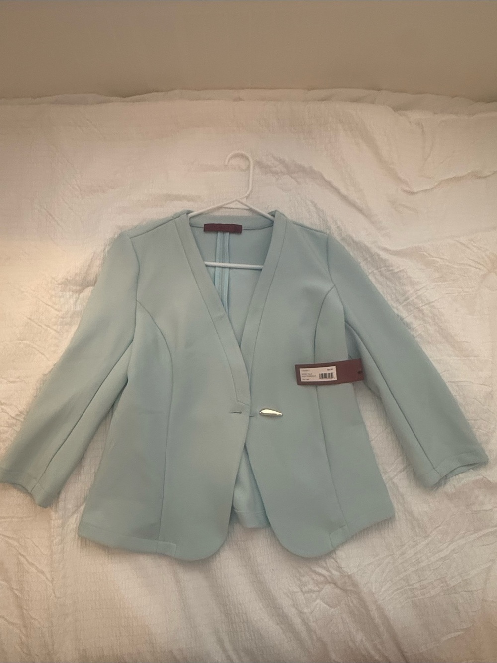 Women's Pastel Blue Collarless Blazer Jacket